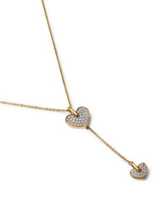 Diamond Double Heart Lariat Pendant Necklace in 14K Yellow Gold, 0.45 tcw