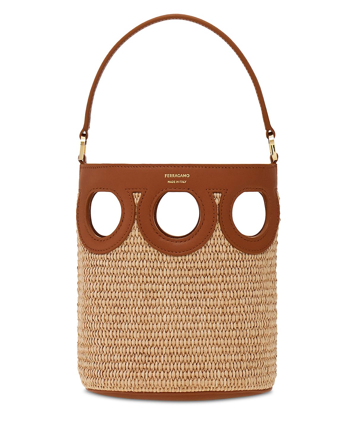 Ferragamo Gancini Frame Raffia Bucket Bag
