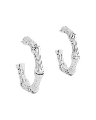 Pav&eacute; Bamboo Medium Hoop Earrings in 18K Gold Plated