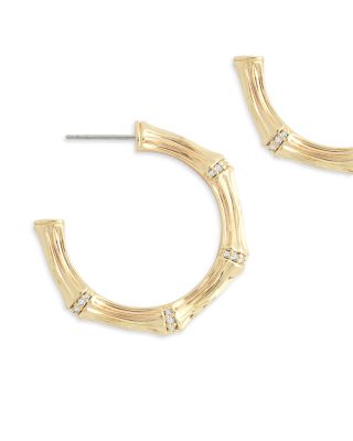 Pav&eacute; Bamboo Medium Hoop Earrings in 18K Gold Plated