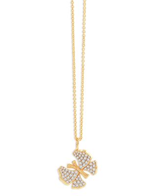 Pav&eacute; Butterfly Pendant Necklace in 18K Gold Plated, 16"-17" 