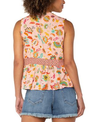 Printed Smocked Waist V Neck Top