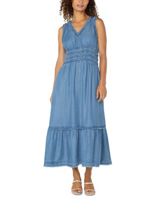 Smocked Frayed Seam Dress