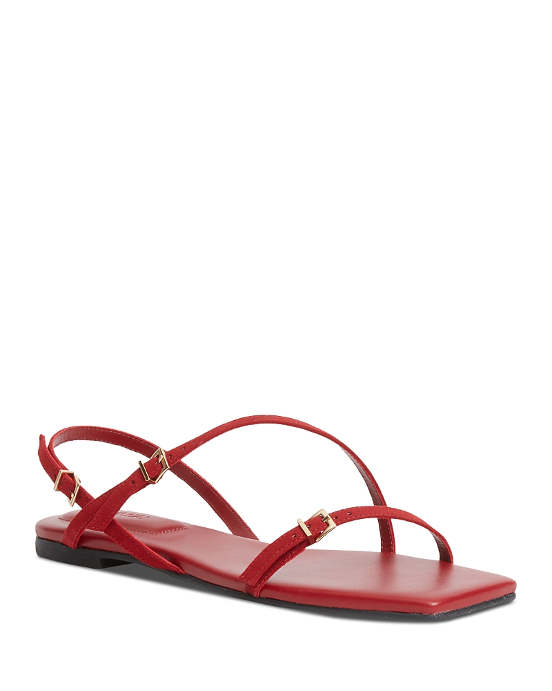 Simkhai Carey Suede Strappy Flat Sandals Crimson In Red