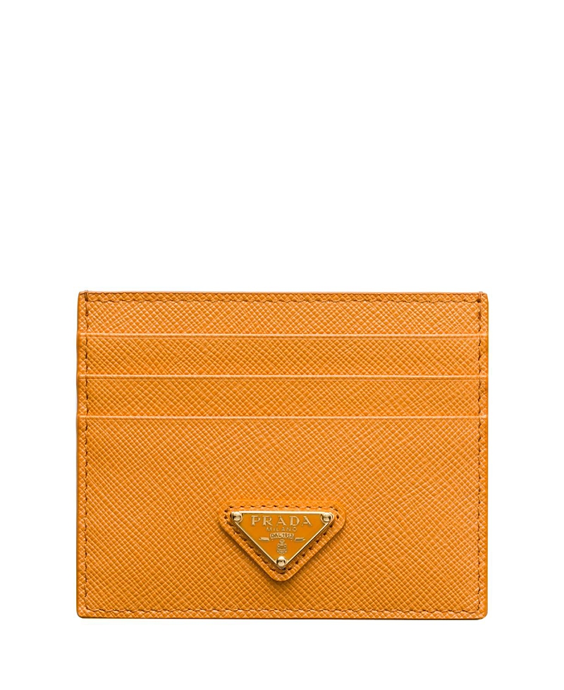 Prada Saffiano Leather Card Holder In Amber