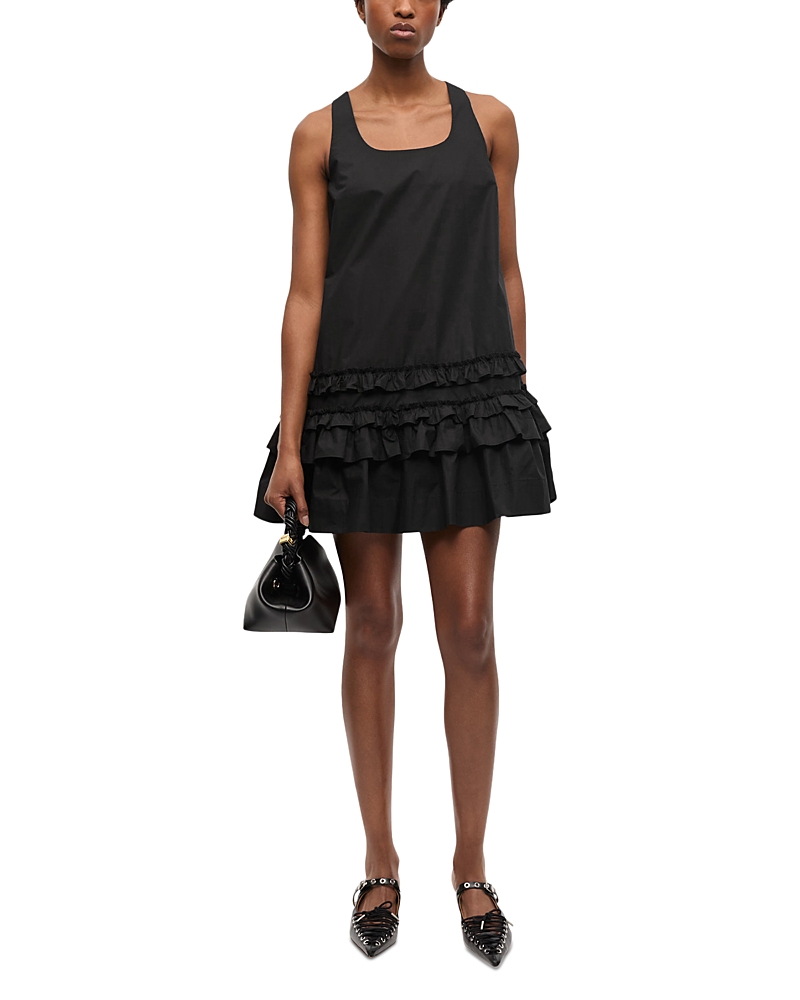 Ganni Ruffle Sleeveless Square Neck Mini Dress