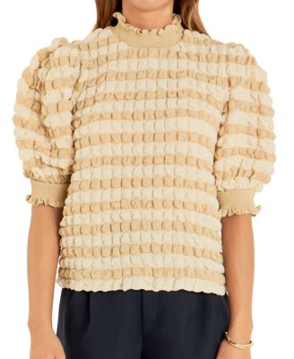 Women's Textured Mock Neck Short Sleeve Blouse