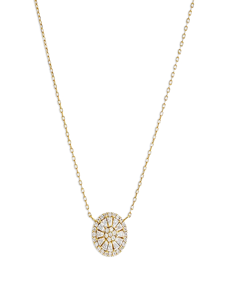 By Adina Eden Mini Pave X Baguette Round Pendant Necklace, 16-18