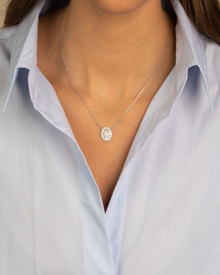 Mini Pavé X Baguette Round Pendant Necklace, 16"-18"