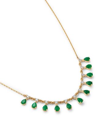 Fine Collection Emerald & Diamond Droplet Station Necklace in 14K Yellow Gold, 18"
