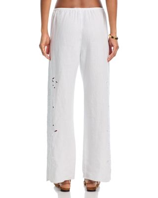 Linen Side Embroidered Beach Pants