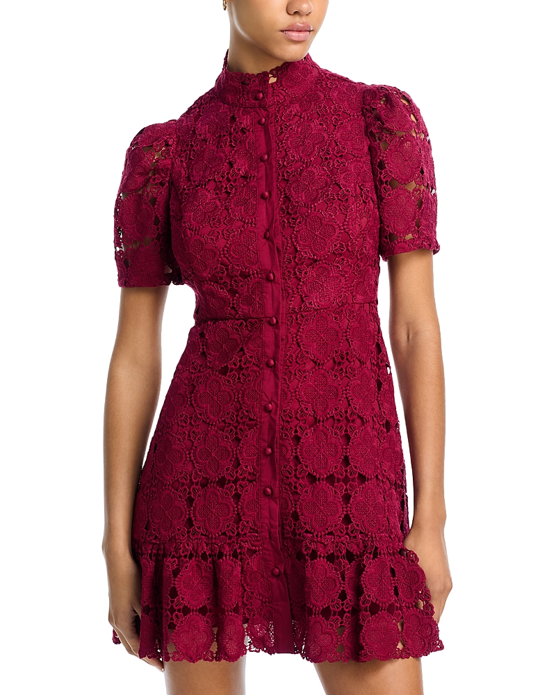 Aqua Floral Lace Mock Neck Mini Dress -Exclusive