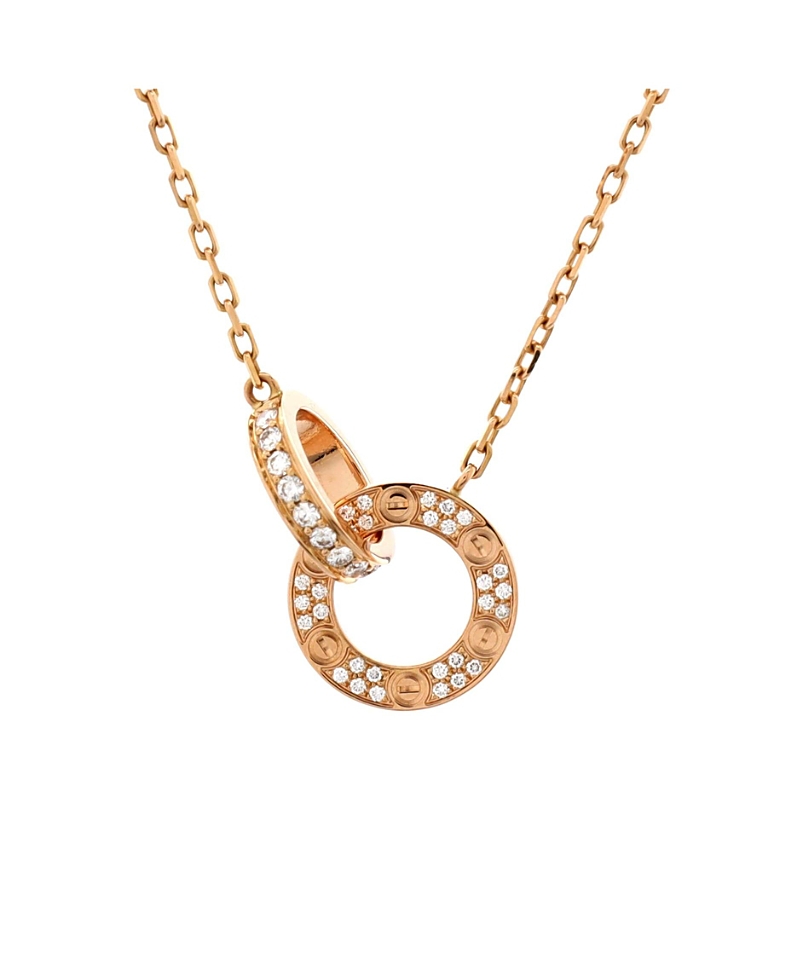Pre-owned Cartier Cartier Love Interlocking Pave Necklace 18k Rose Gold And Diamonds