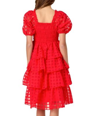 Women's Check Organza Tiered Midi Dress