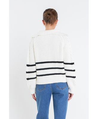 Women's Stripe Zip up Sweater