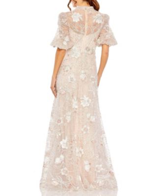 Queen Anne Puff Sleeve A Line Gown