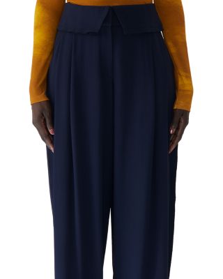 Foldover Waistband Pleated Pants