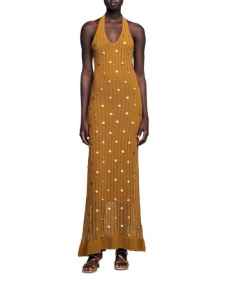 sandro dress brown Sandro Sleeveless knit midi dress