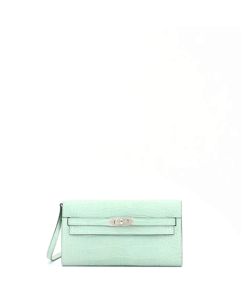 Pre-owned Pre-owned Hermes Hermes Kelly To Go Wallet Alligator In Green