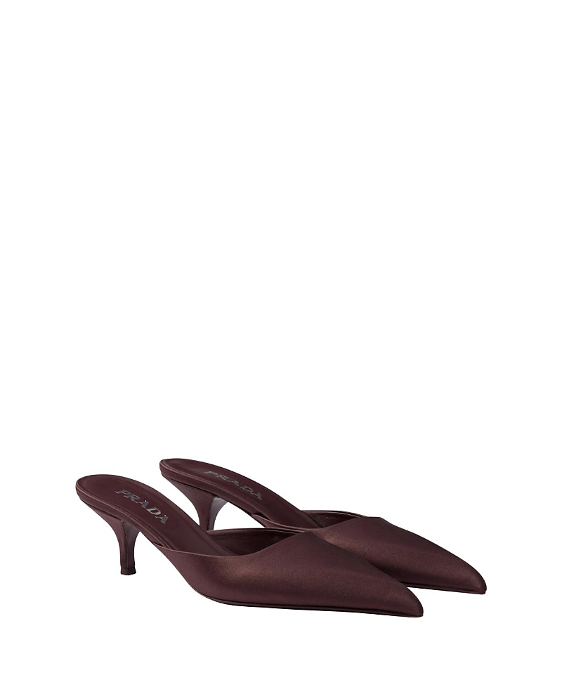 Prada Satin Mules Kitten Heel Pointed Toe In Burgundy