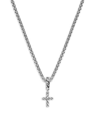 Micro Pav&eacute; Cross Amulet in Sterling Silver with Diamonds, 8mm