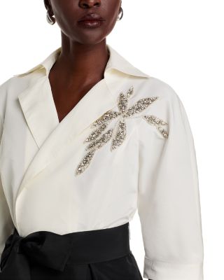 Taffeta Elbow Sleeve Belted A Line Dress