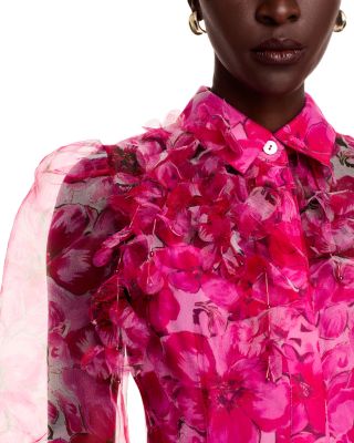 Floral Print Organza Shirt Dress