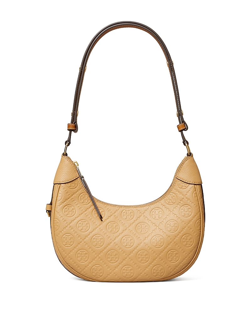 Shop Tory Burch T Monogram Pebble Leather Crescent Shoulder Bag