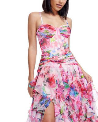 Lux Floral Cascading Ruffle Gown