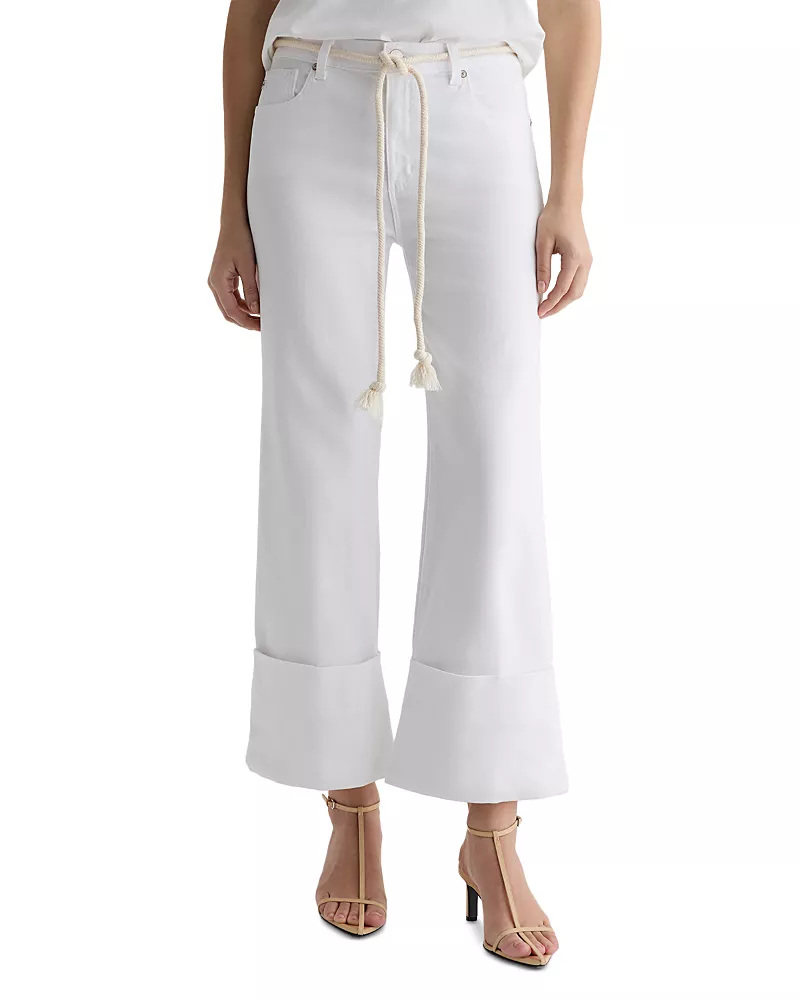 Ag Saige Wide Leg Crop Jeans with Cuff in White