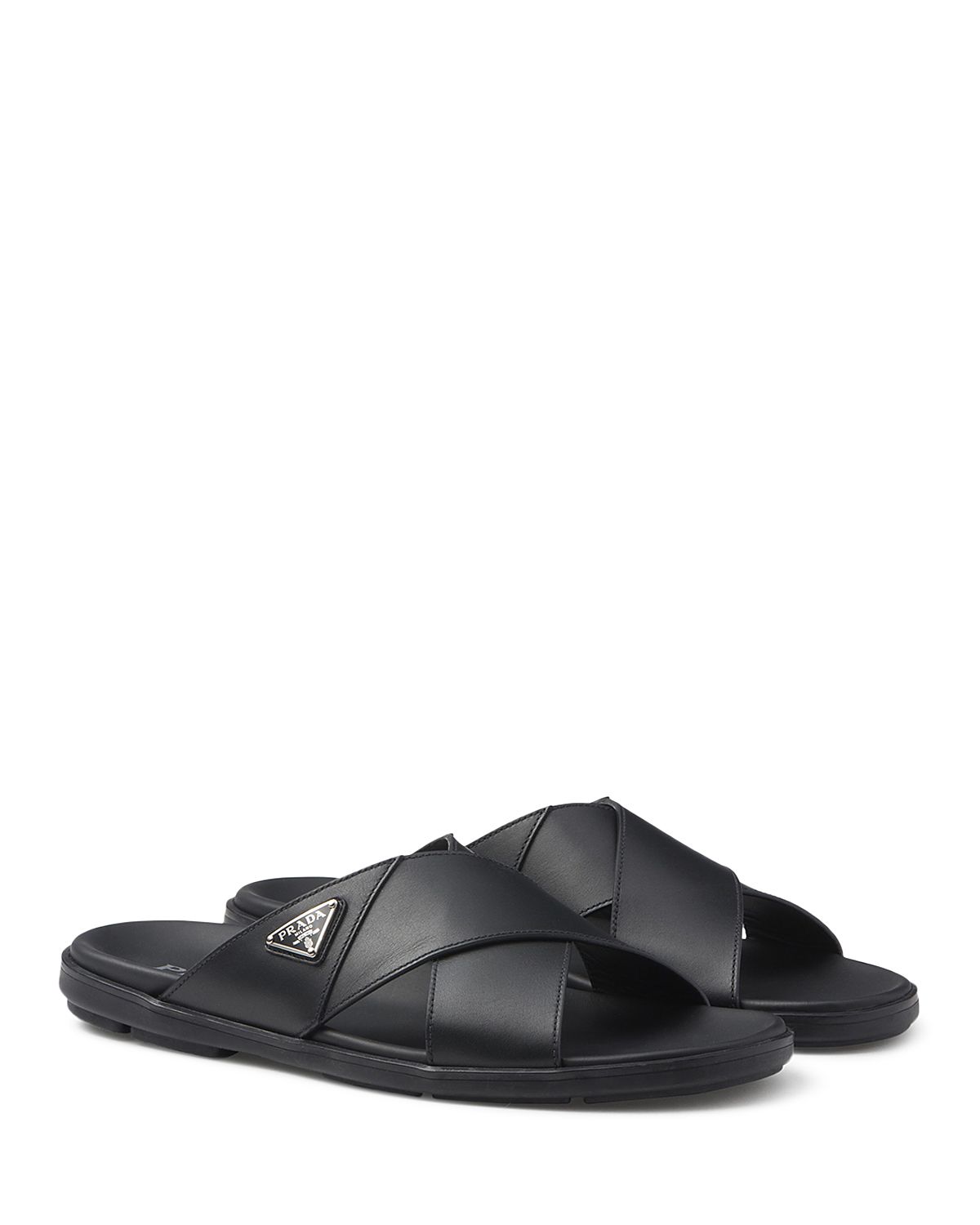 Prada Men's Leather Crisscross Slides