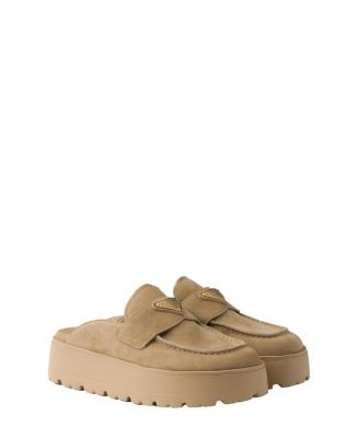 Prada Women's Suede Flatform Mules | Bloomingdale's