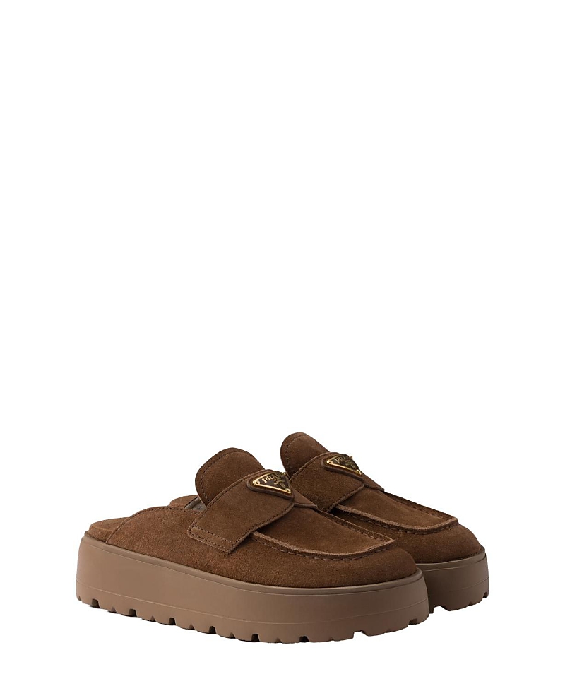 Prada Suede Platform Mules In Brown