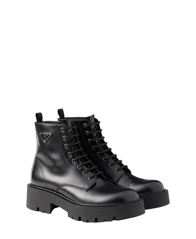 Prada Brushed Leather Ankle Boot For Men In Black