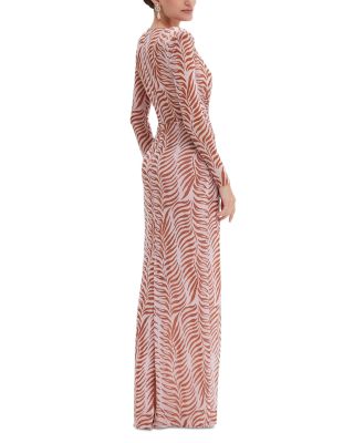 Printed Long Sleeve Deep V Maxi Dress