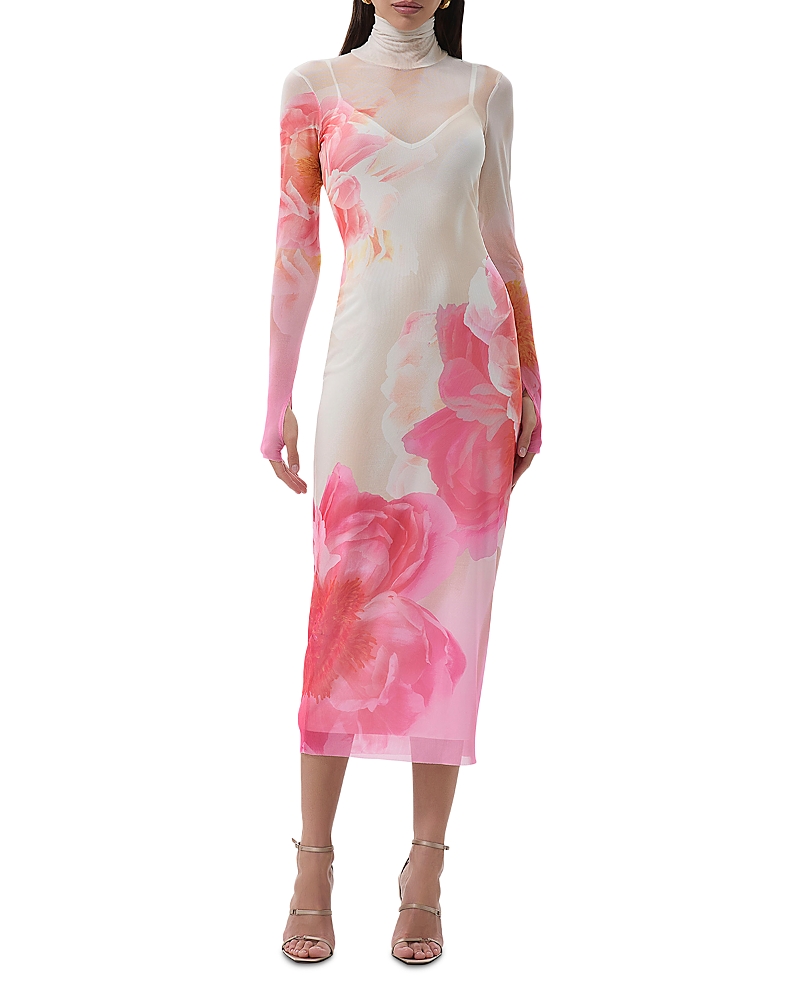 AFRM SHAILENE TURTLENECK MESH MIDI DRESS
