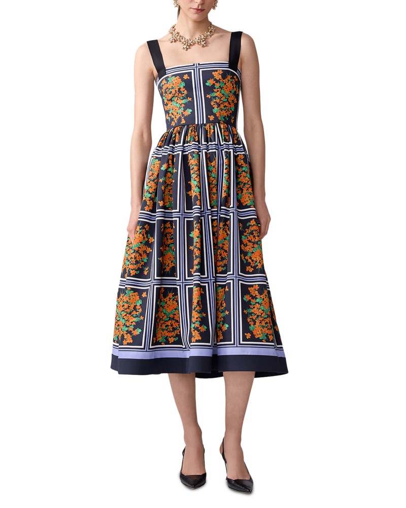Carolina Herrera Printed Midi Dress in Black Multi