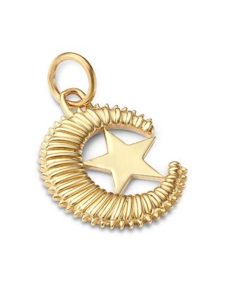 14K Yellow Gold Moon & Star Charm Pendant
