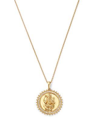 Bloomingdale's Fine Collection - Diamond Ganesha Medallion Pendant Necklace in 14K Yellow Gold, 0.20 tcw