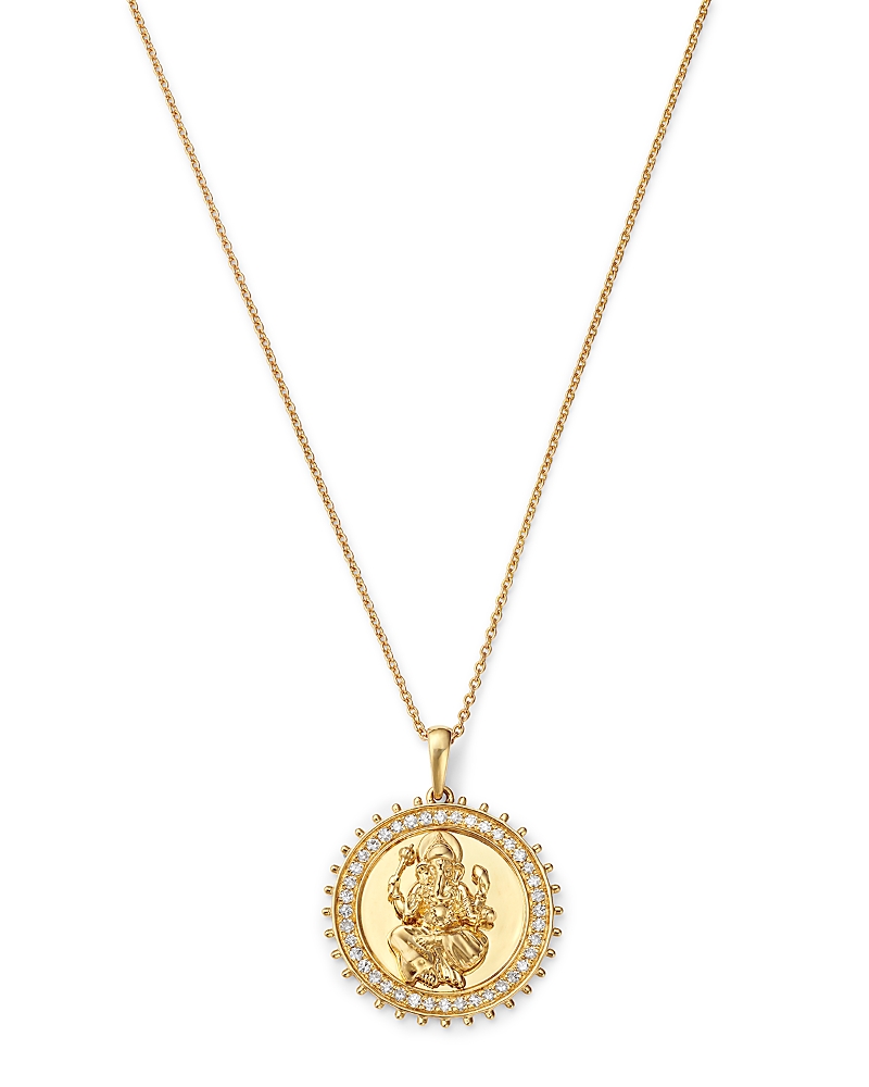 Bloomingdale's Fine Collection Diamond Ganesha Medallion Pendant Necklace in 14K Yellow Gold, 0.20 tcw