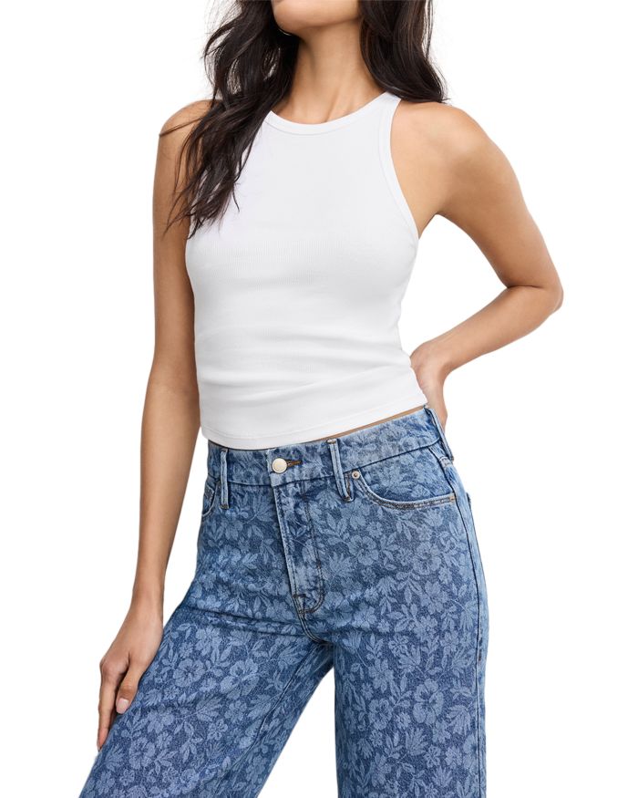 Good Waist Cropped Palazzo Jeans Hibiscus Bloom
