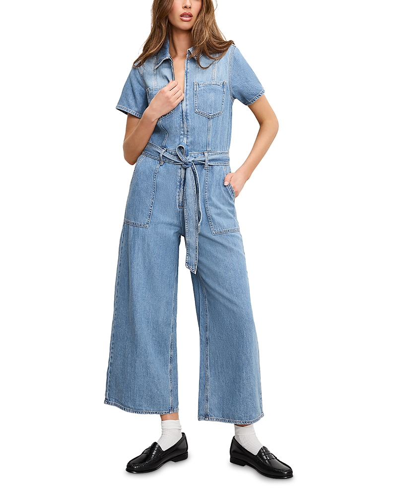 GOOD AMERICAN FIT FOR SUCCESS LITE DENIM CROPPED JUMPSUIT