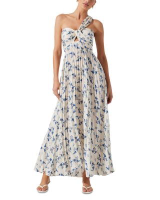 Rasya One Shoulder Floral Pleated Maxi Dress