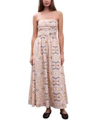 Printed Ruched Poplin Maxi Dress