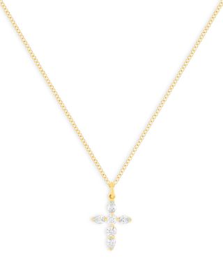 14K Yellow Gold Prong Set Diamond Cross Necklace, 0.32 tcw