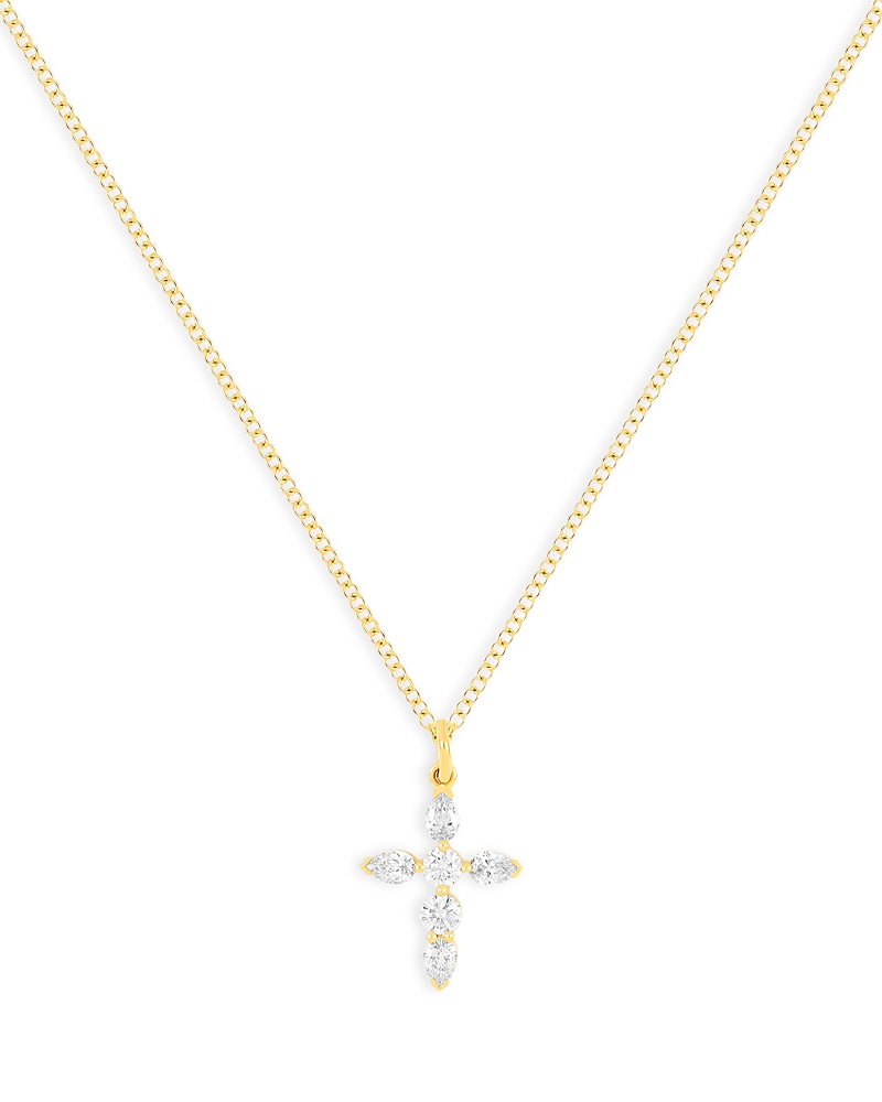 Ef Collection 14K Yellow Gold Prong Set Diamond Cross Necklace, 0.32 tcw