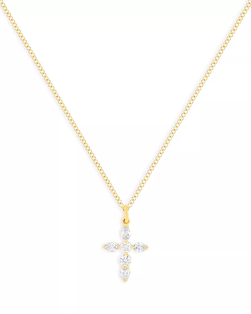 Ef Collection 14K Yellow Gold Prong Set Diamond Cross Necklace, 0.32 tcw