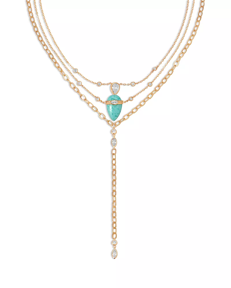 Ettika Turquoise Solstice Turquoise & Cubic Zirconia Convertible Layered Lariat Necklace, 15