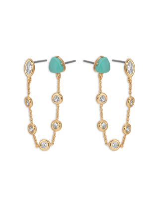Turquoise & Cubic Zirconia Chain Connected Double Stud Earrings