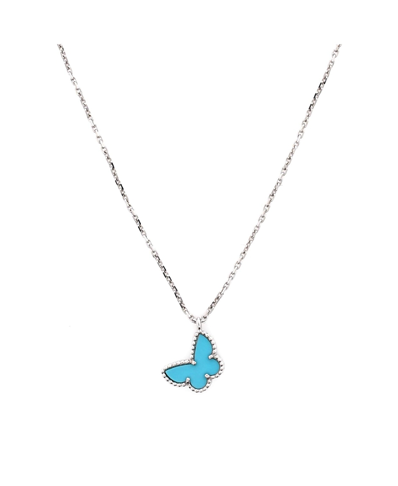 Pre-owned Pre-owned Van Cleef & Arpels Van Cleef & Arpels Sweet Alhambra Butterfly Pendant Necklace 18k White Gold With Turquoise